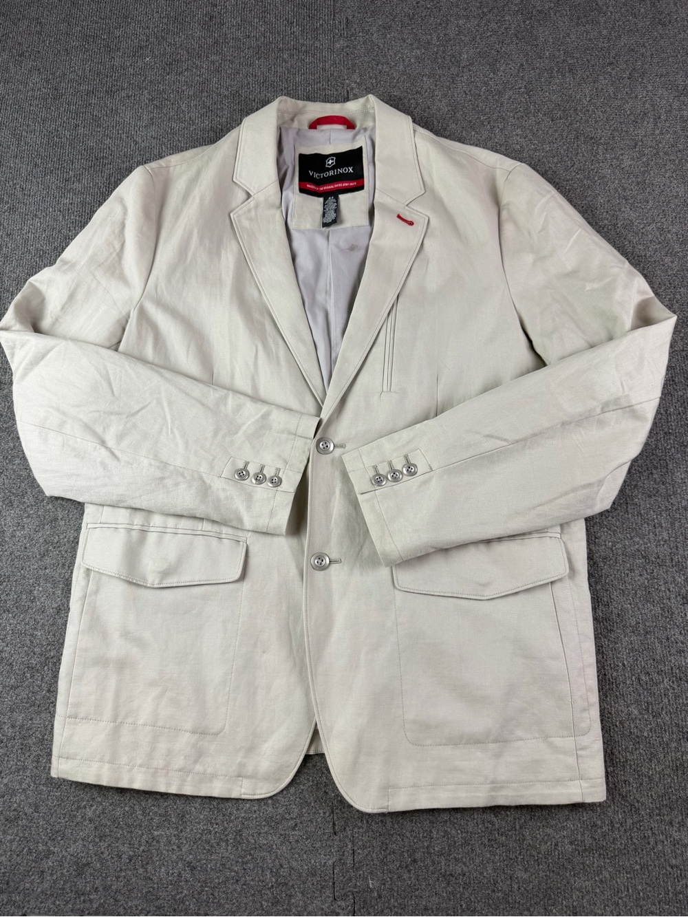 Victorinox Mens Linen Blend Working Cuff Sport Blazer Size 44L Gray